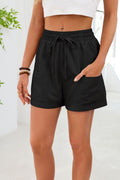 Relaxed Drawstring Shorts With Side Pockets - Black