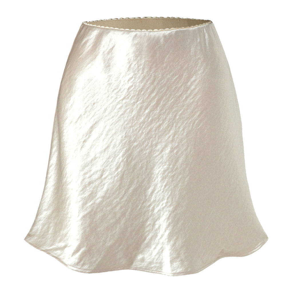 Satin Scallop Trim A-Line Mini Skirt - Beige