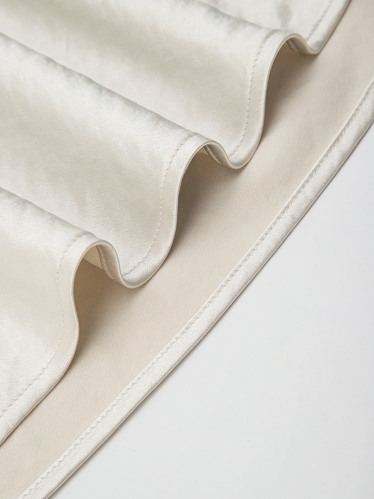Satin Scallop Trim A-Line Mini Skirt - Beige - 3