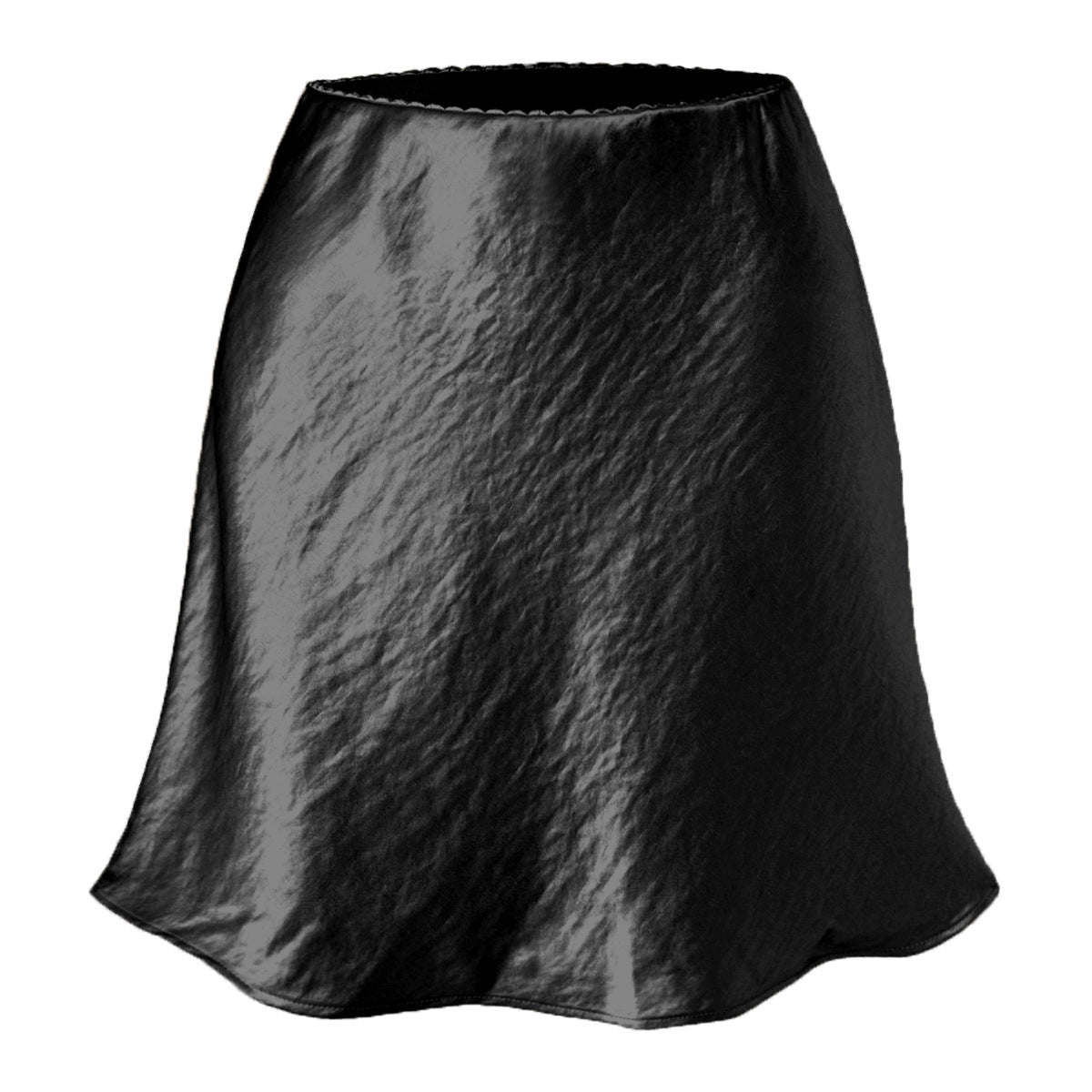 Satin Scallop Trim A-Line Mini Skirt - Black