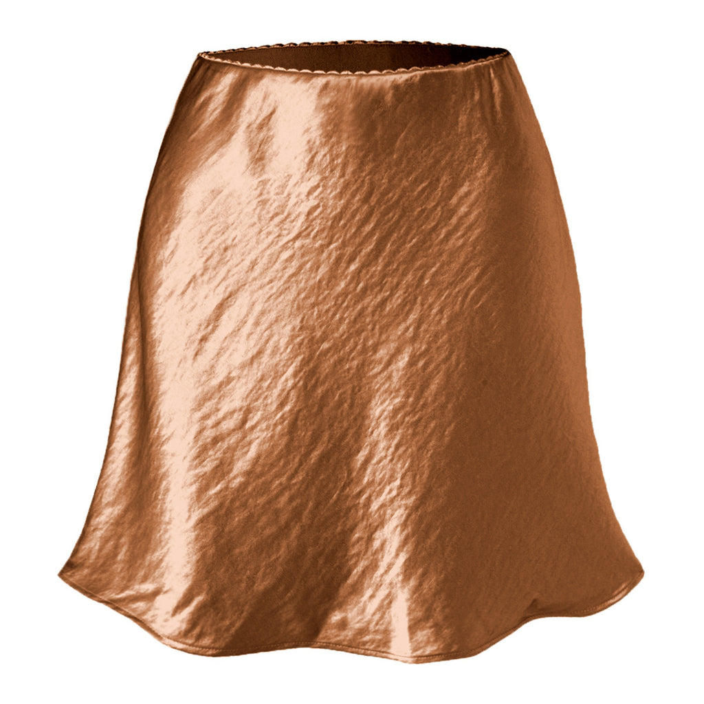 Satin Scallop Trim A-Line Mini Skirt - Brown