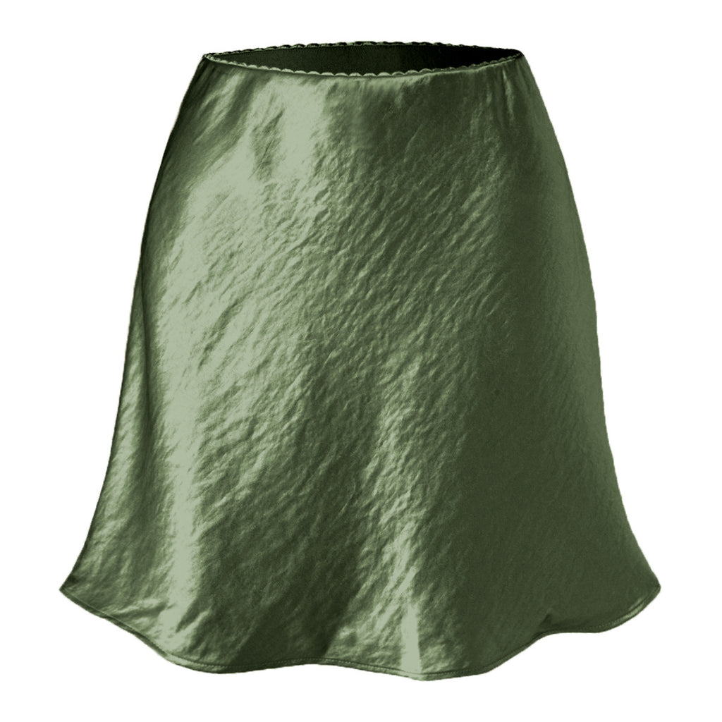 Satin Scallop Trim A-Line Mini Skirt - Green - 1