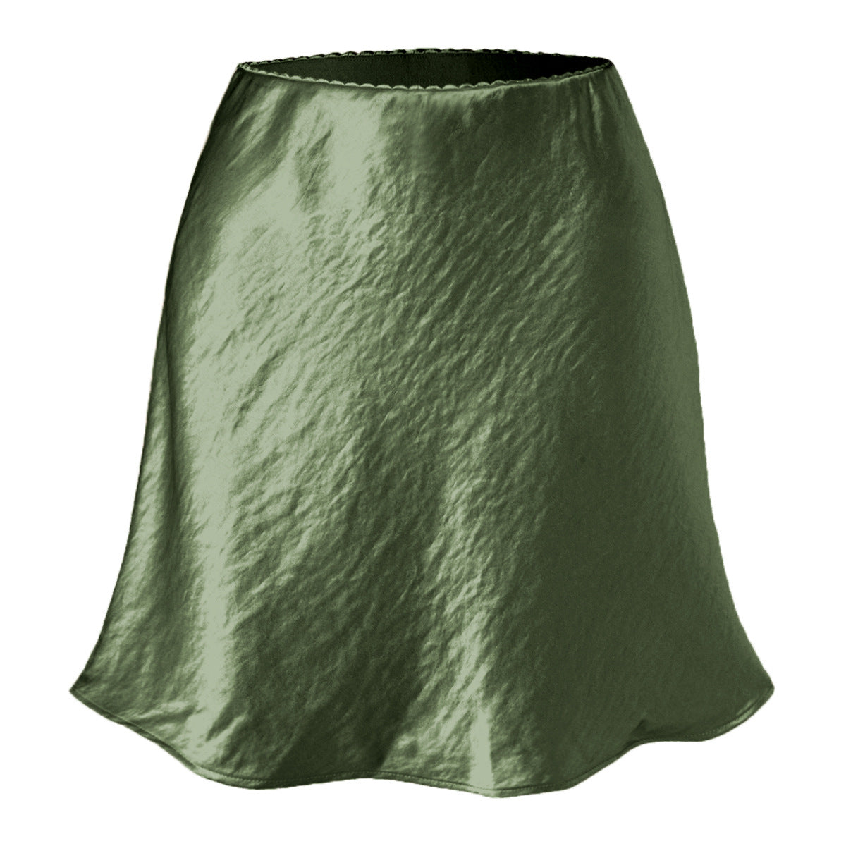 Satin Scallop Trim A-Line Mini Skirt - Green - 1
