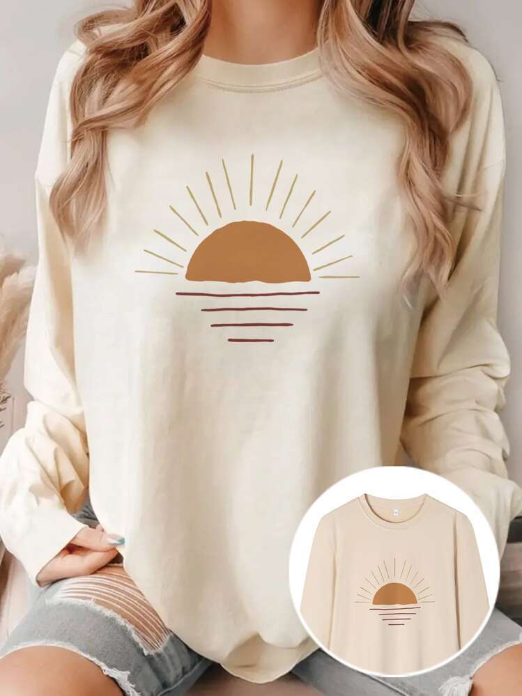 Sunrise Print Drop Shoulder Lounge Top