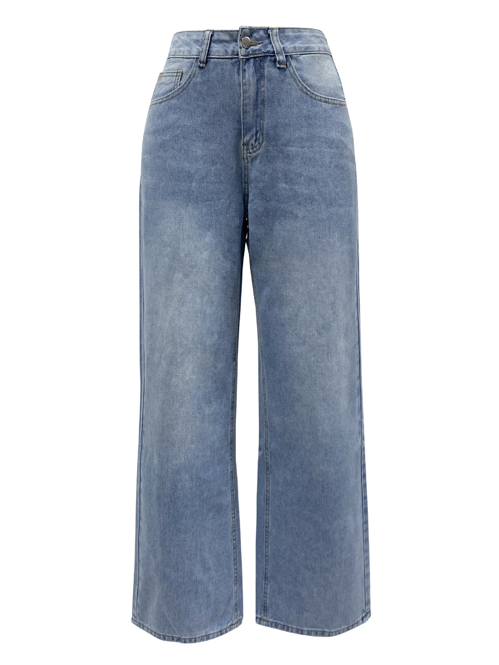 Faded Wash Baggy Wide Leg Jeans - Blue