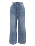 Faded Wash Baggy Wide Leg Jeans - Blue