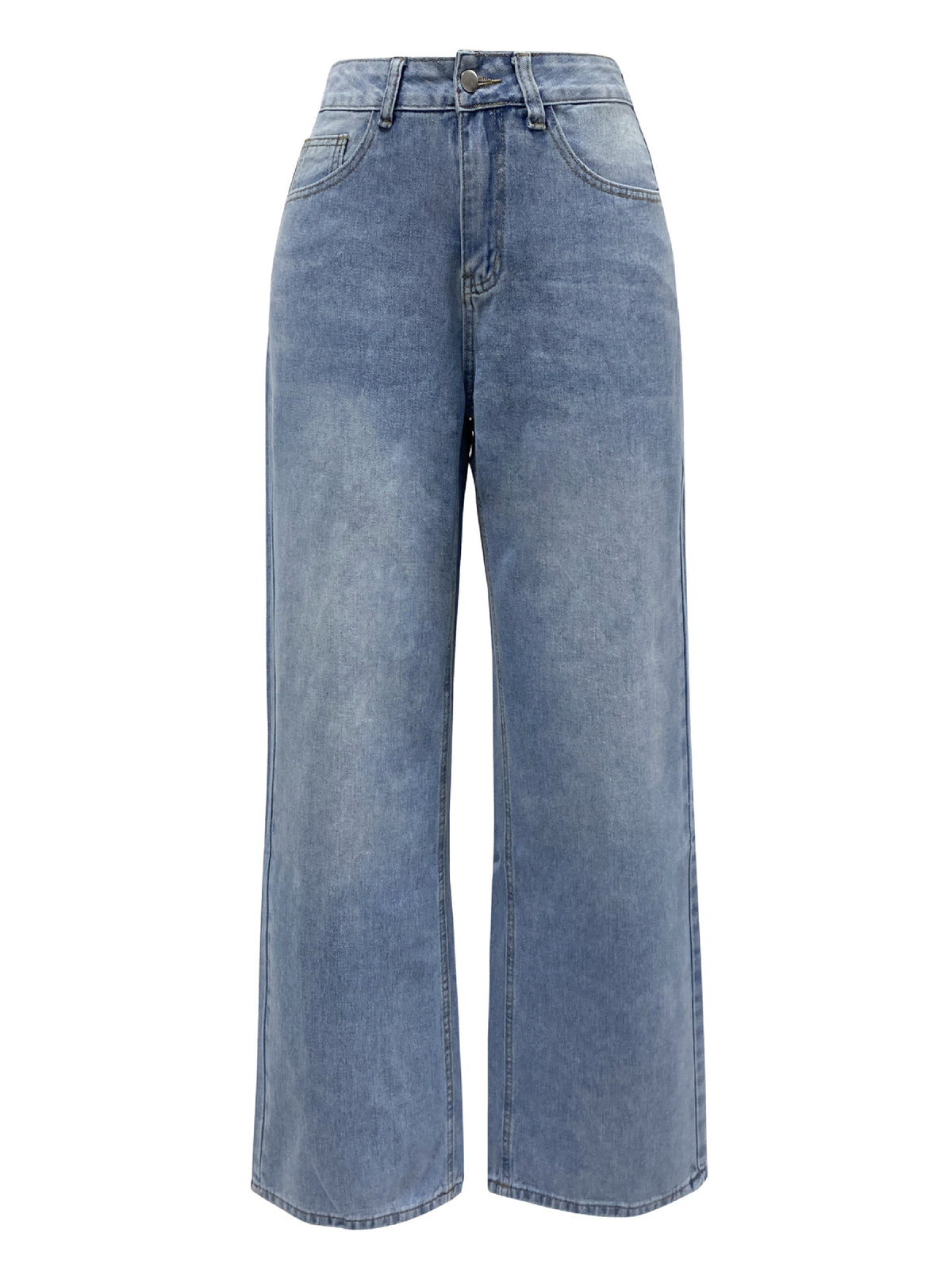 Faded Wash Baggy Wide Leg Jeans - Blue