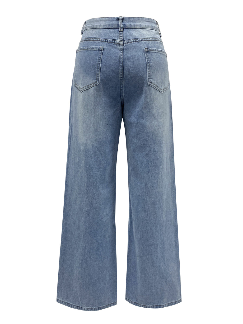 Faded Wash Baggy Wide Leg Jeans - Blue - 3