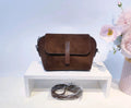 Faux Suede Flap Crossbody Camera Bag - Brown