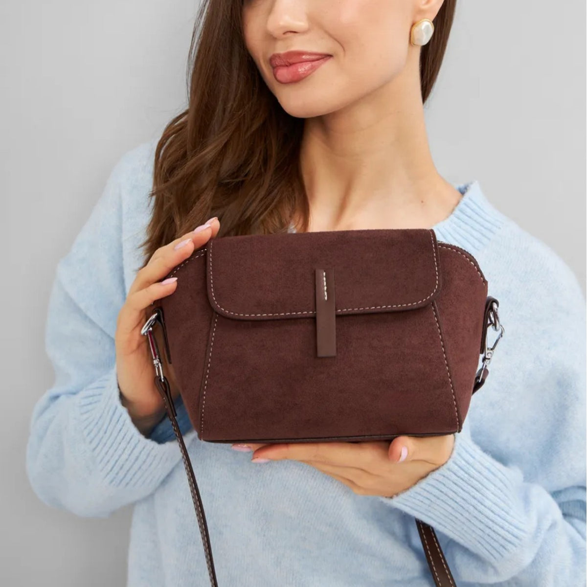 Faux Suede Flap Crossbody Camera Bag