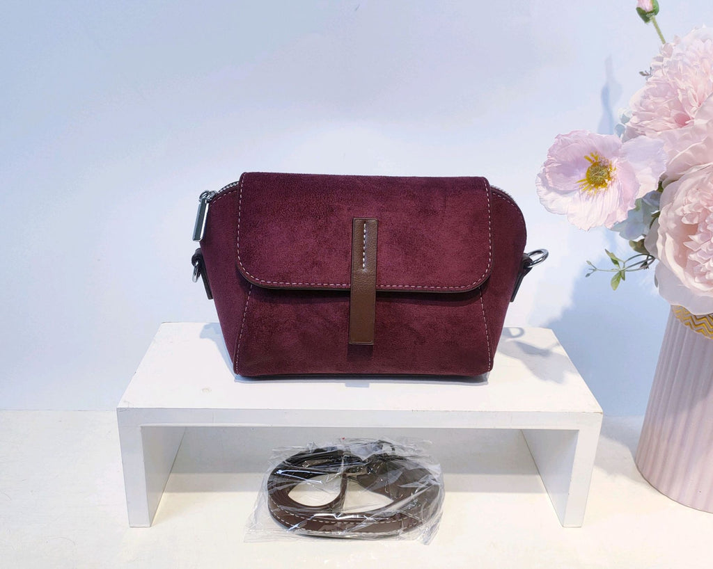 Faux Suede Flap Crossbody Camera Bag