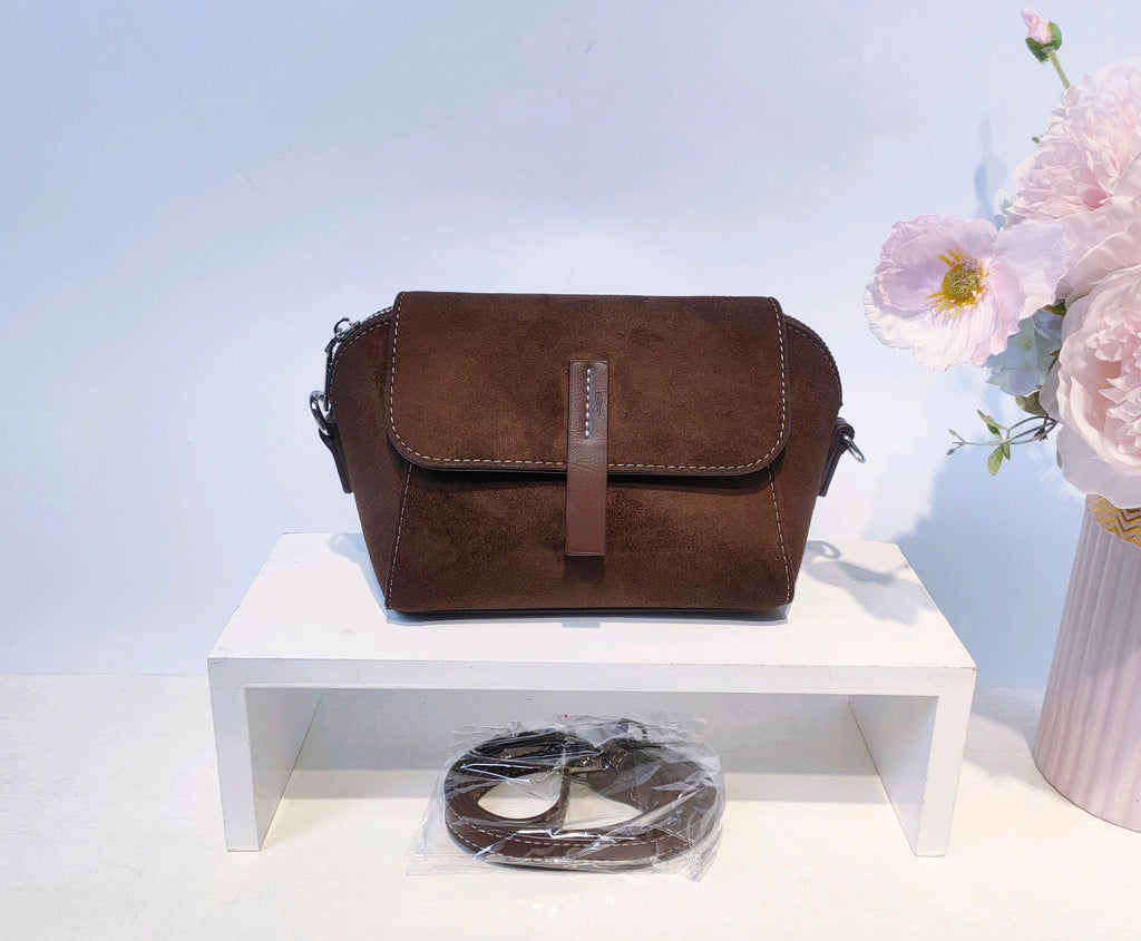 Faux Suede Flap Crossbody Camera Bag