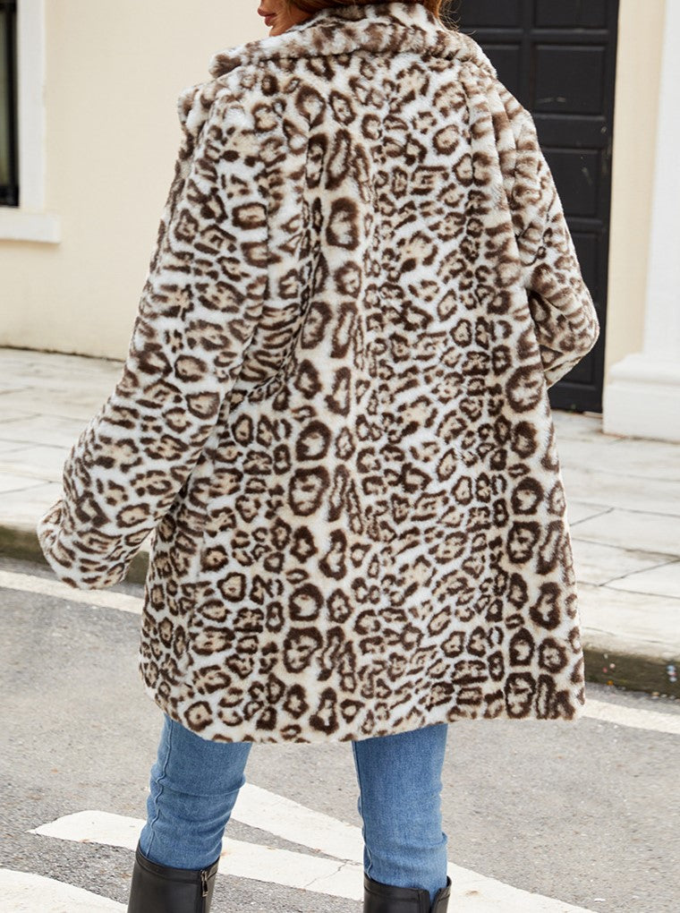 Leopard Plush Midi Faux Fur Coat - Leopard - 6