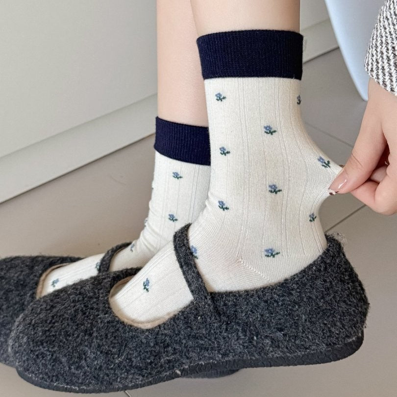 Petite Floral Ribbed Crew Socks - view 1
