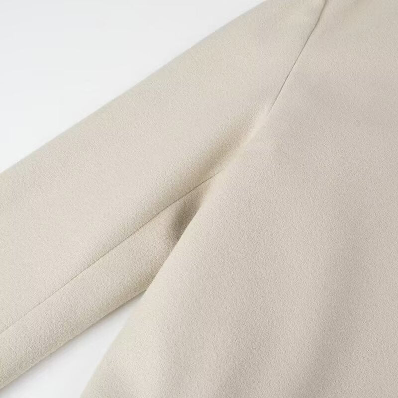 Fringe Hem Longline Wool Blend Coat - Beige - 4