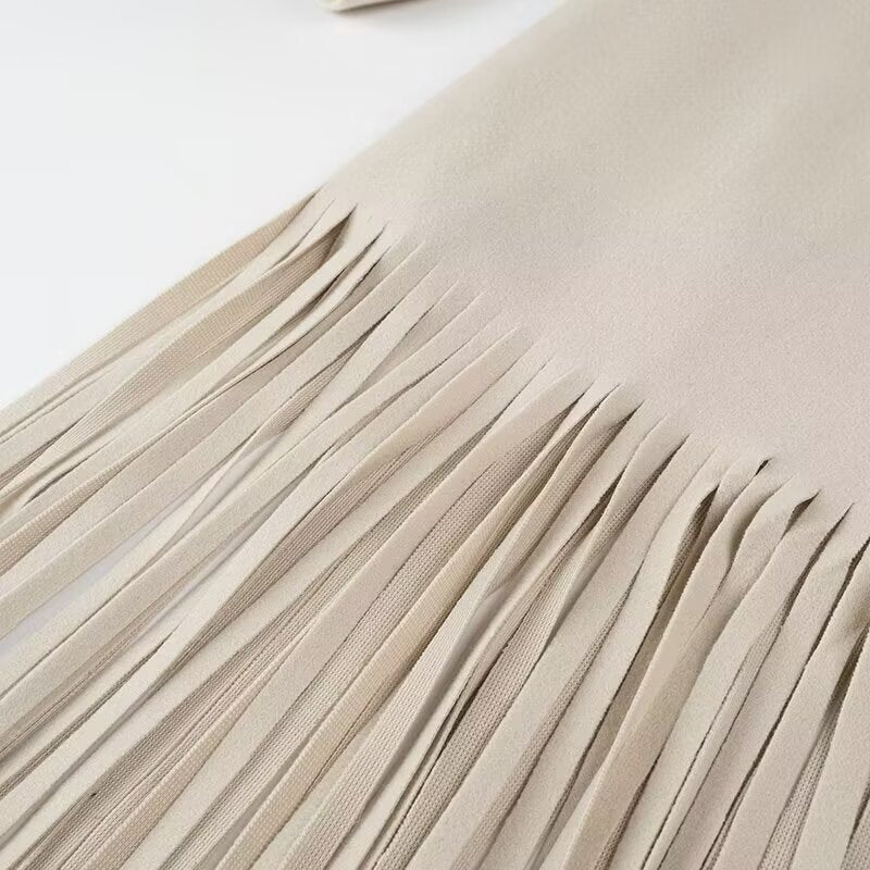 Fringe Hem Longline Wool Blend Coat - Beige - 6