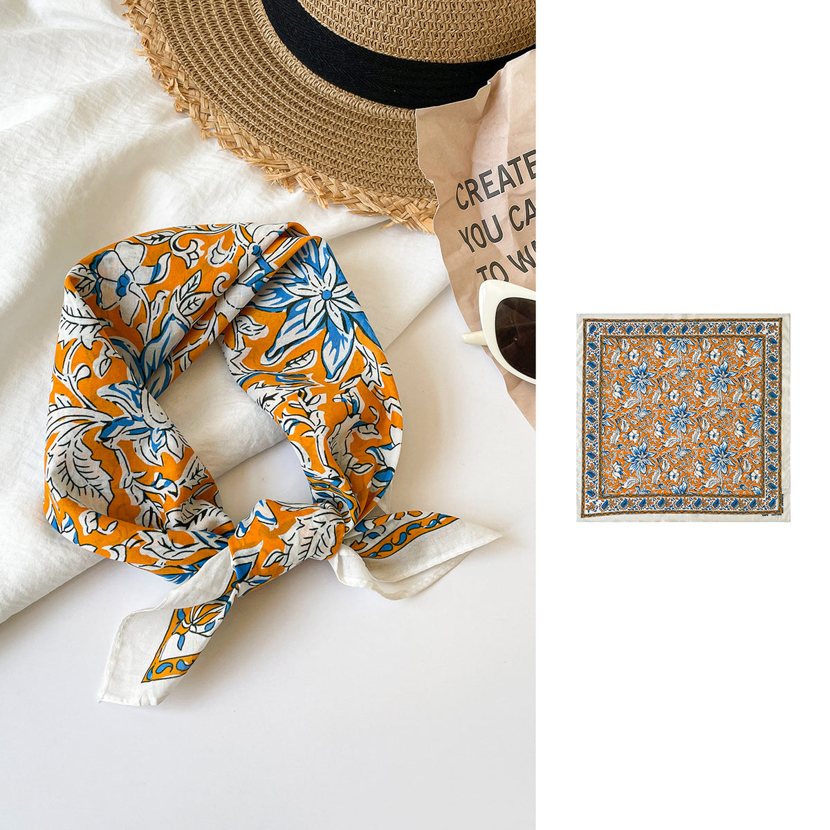 Folk Motif Printed Square Bandana Scarf - NO-1 - 1