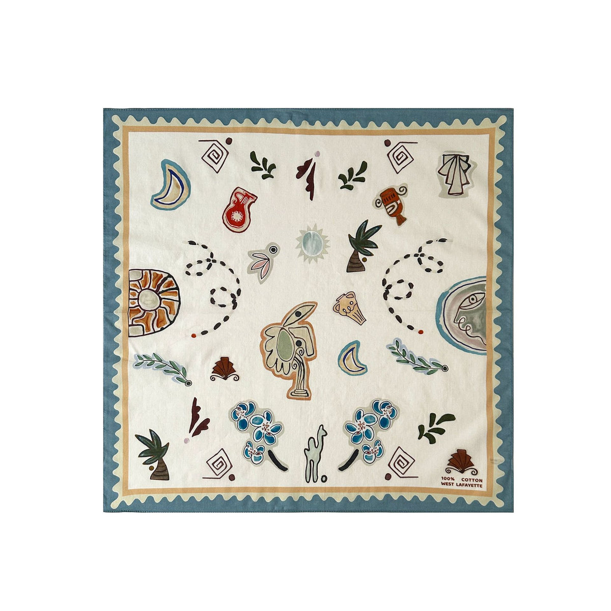 Folk Motif Printed Square Bandana Scarf - NO-2