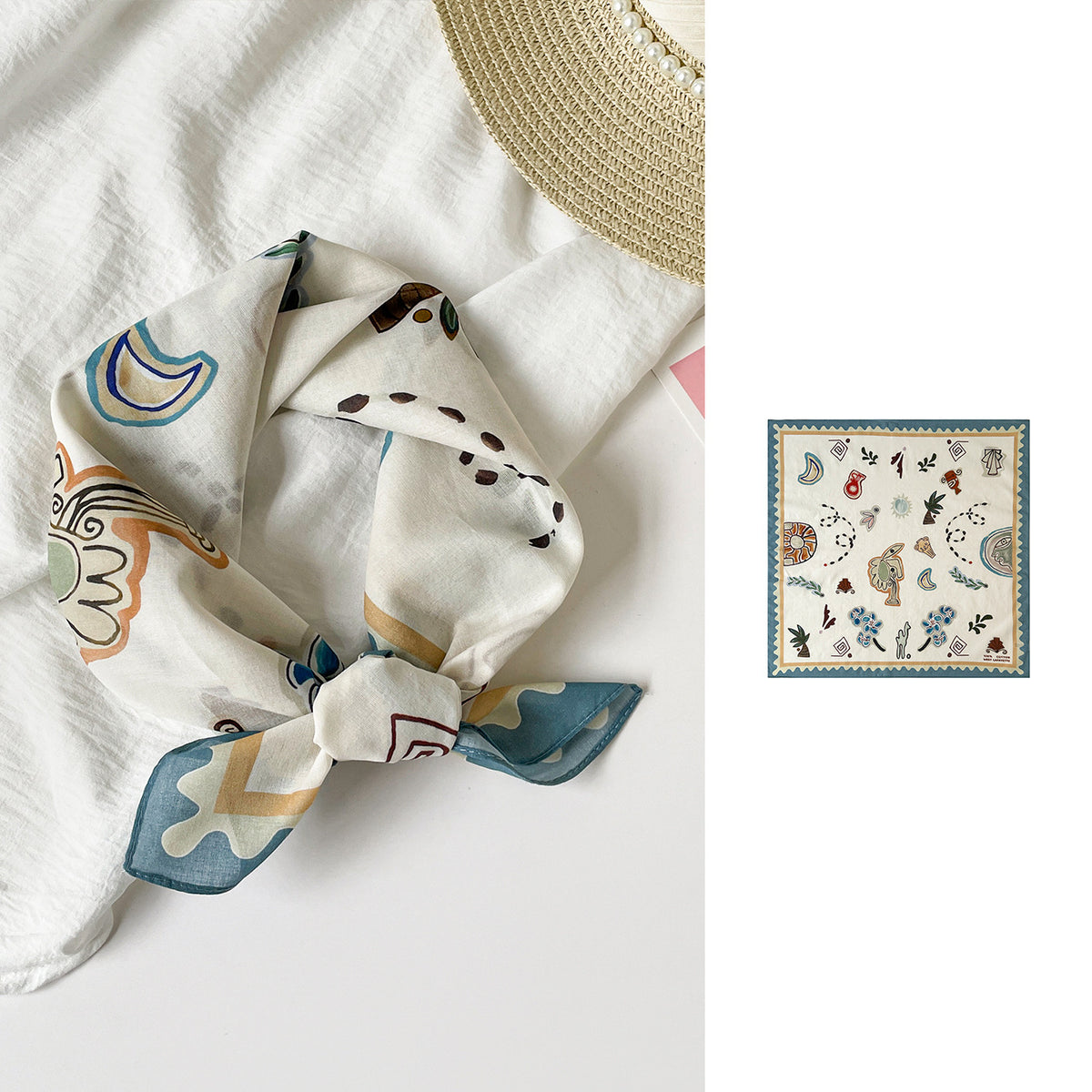 Folk Motif Printed Square Bandana Scarf - NO-2 - 1
