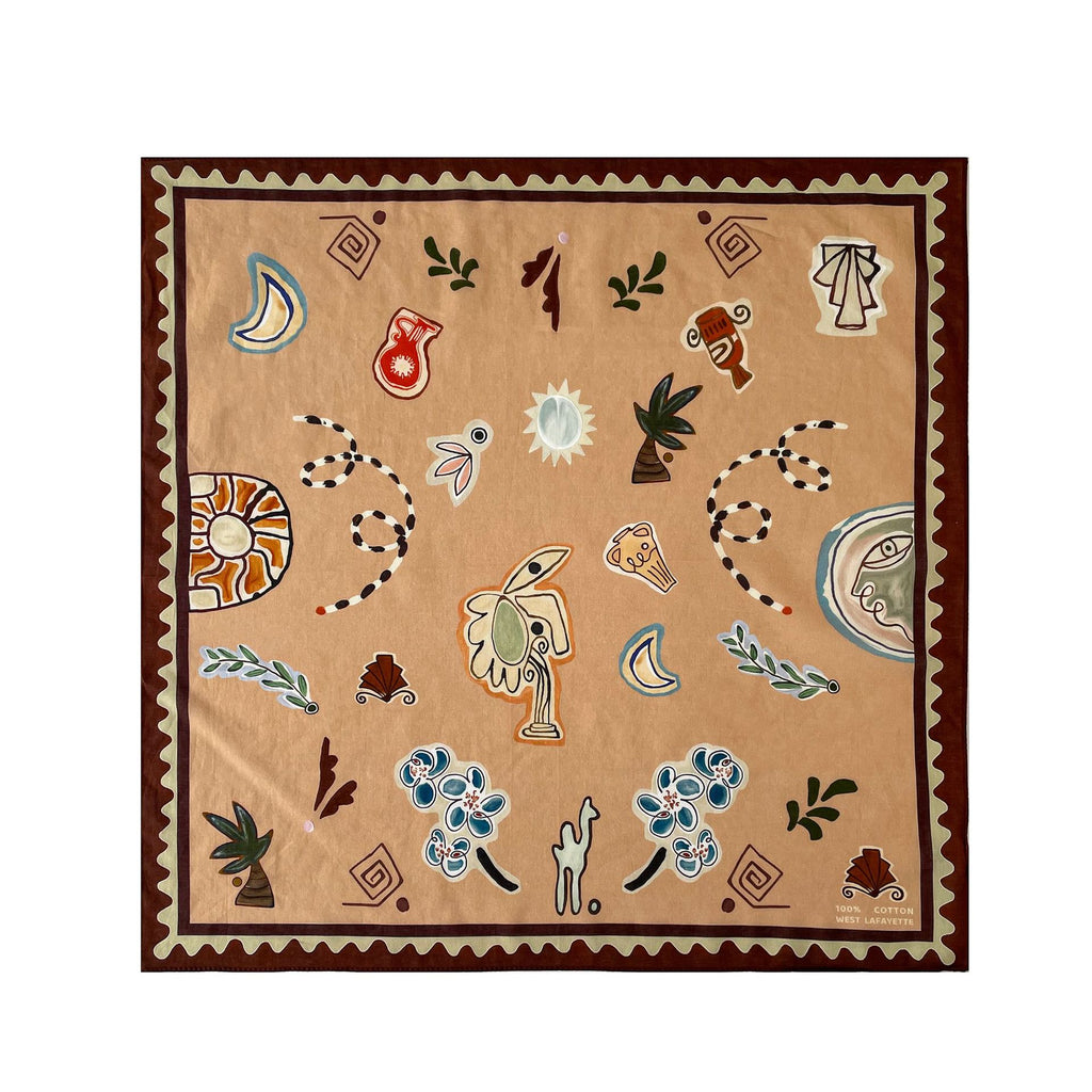 Folk Motif Printed Square Bandana Scarf - NO-3