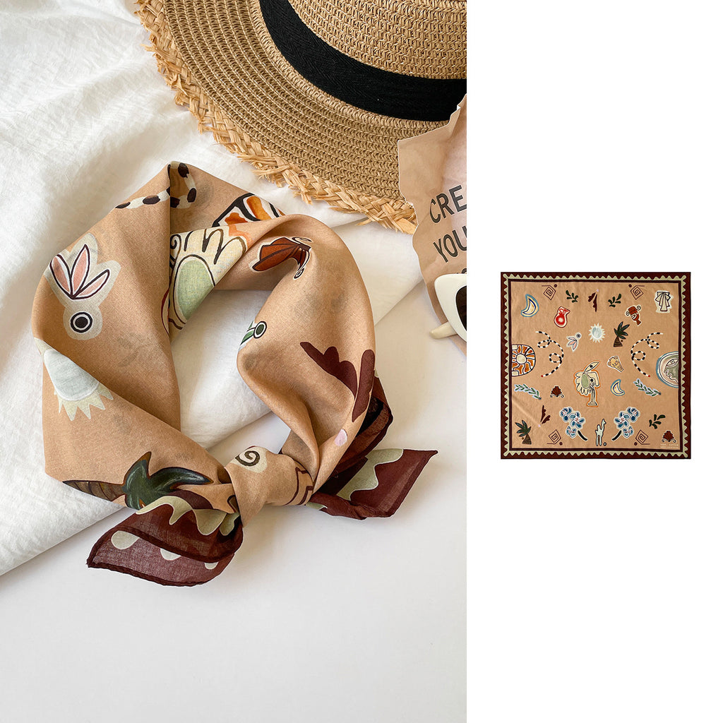 Folk Motif Printed Square Bandana Scarf - NO-3 - 1