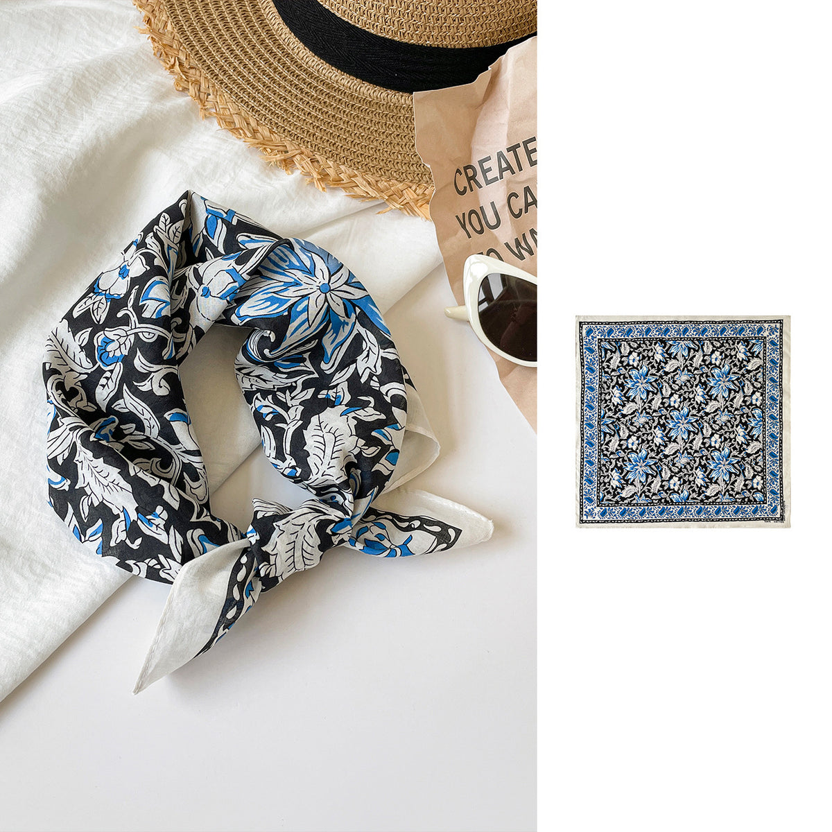 Folk Motif Printed Square Bandana Scarf - NO-4 - 1