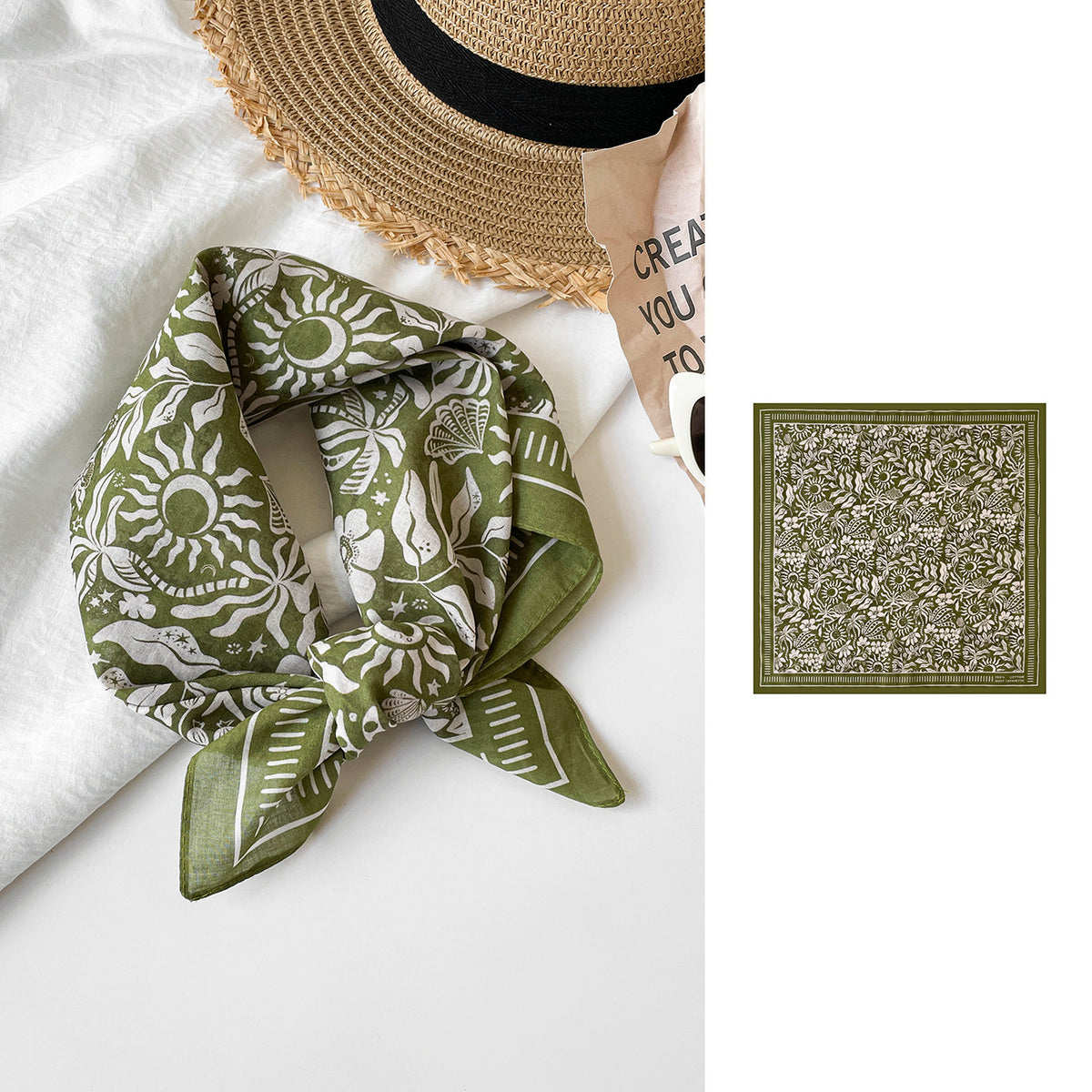 Folk Motif Printed Square Bandana Scarf - NO-6 - 1