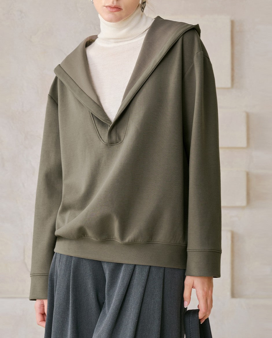 Oversized Split Neck Hooded Sweatshirt - Green
