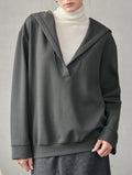 Oversized Split Neck Hooded Sweatshirt - Grey