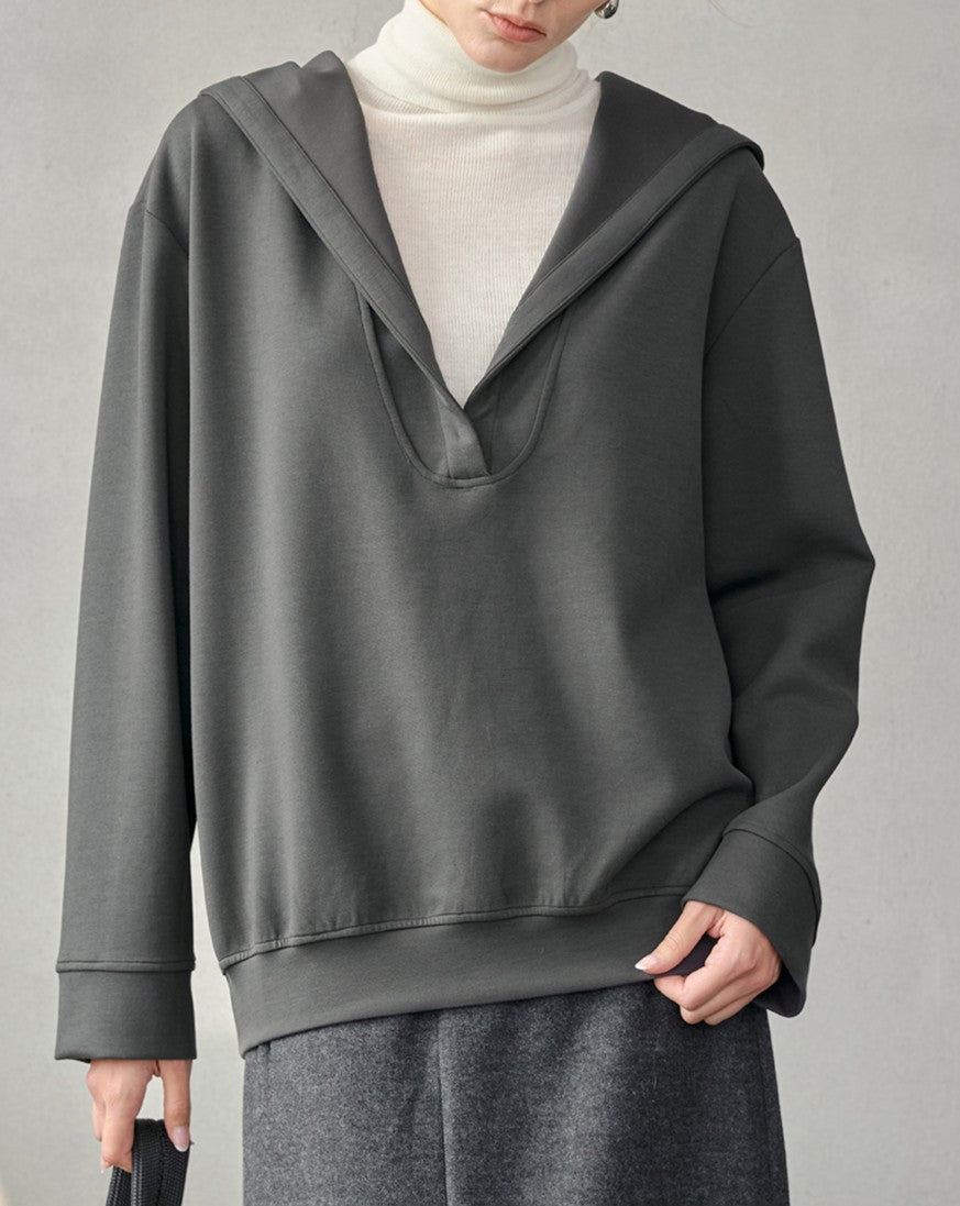 Oversized Split Neck Hooded Sweatshirt