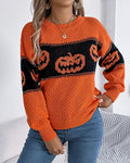 Jack O Lantern Jacquard Knit Halloween Sweater - Orange