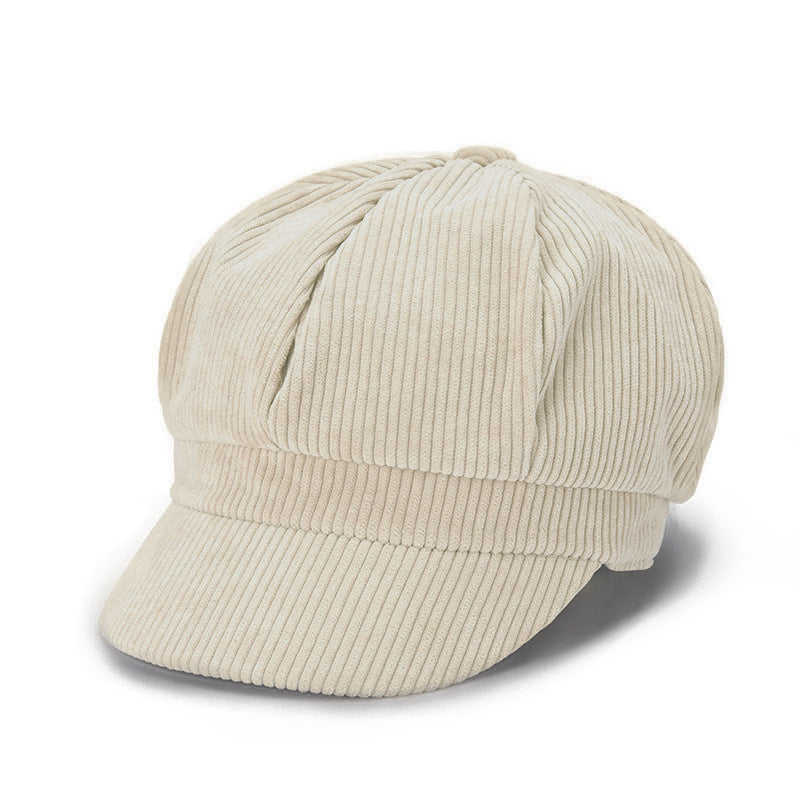 Ribbed Corduroy Eight Panel Newsboy Cap - Apricot