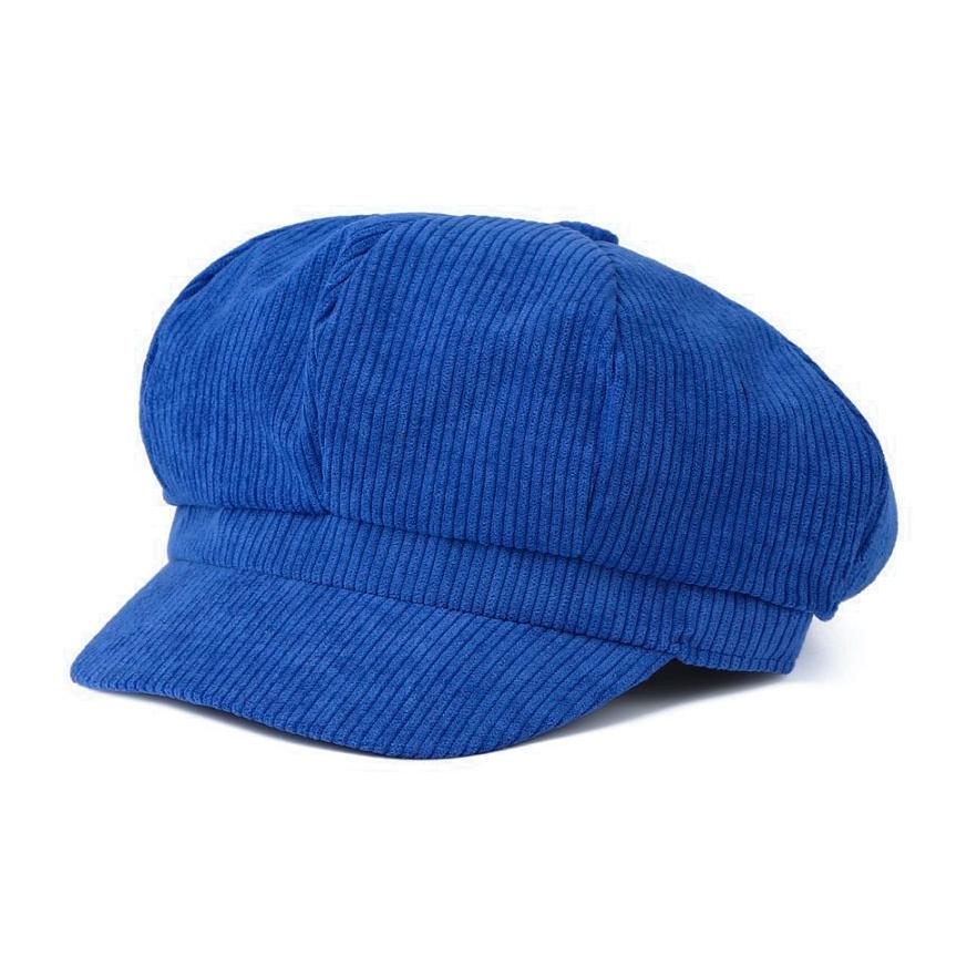 Ribbed Corduroy Eight Panel Newsboy Cap - Blue