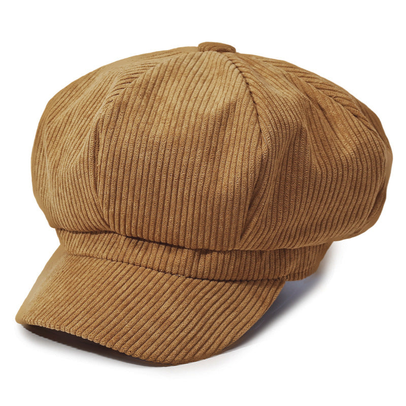 Ribbed Corduroy Eight Panel Newsboy Cap - Camel
