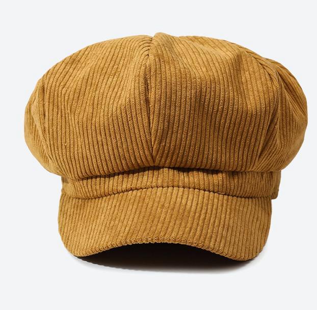 Ribbed Corduroy Eight Panel Newsboy Cap - Camel - 3