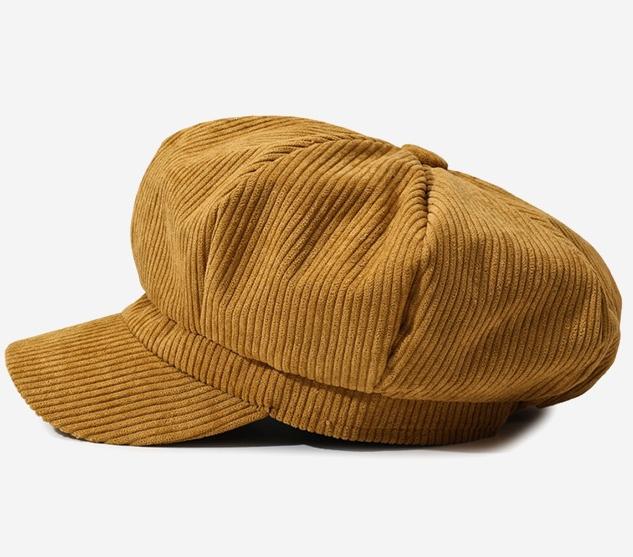 Ribbed Corduroy Eight Panel Newsboy Cap - Camel - 4