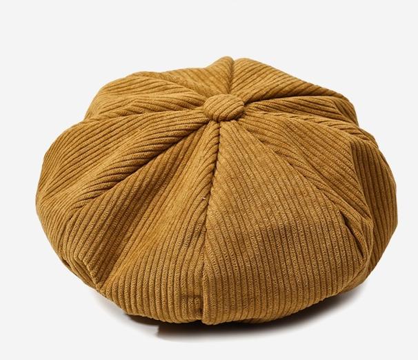 Ribbed Corduroy Eight Panel Newsboy Cap - Camel - 6