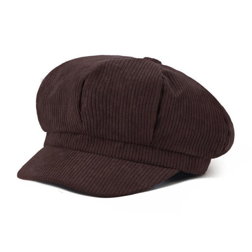 Ribbed Corduroy Eight Panel Newsboy Cap - Coffee