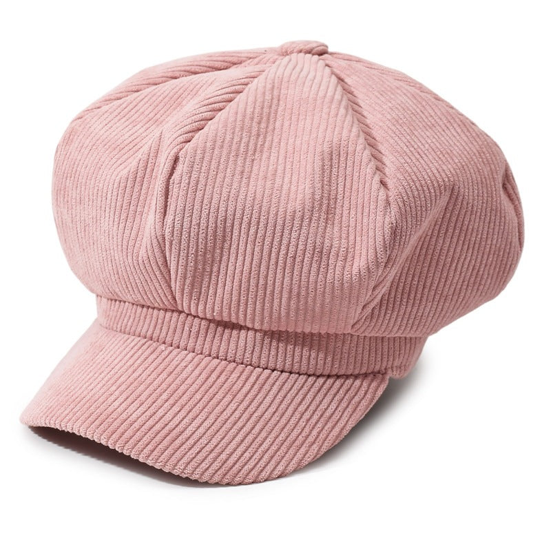 Ribbed Corduroy Eight Panel Newsboy Cap - DPink