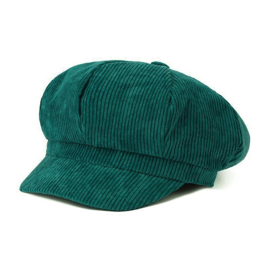 Ribbed Corduroy Eight Panel Newsboy Cap - Green