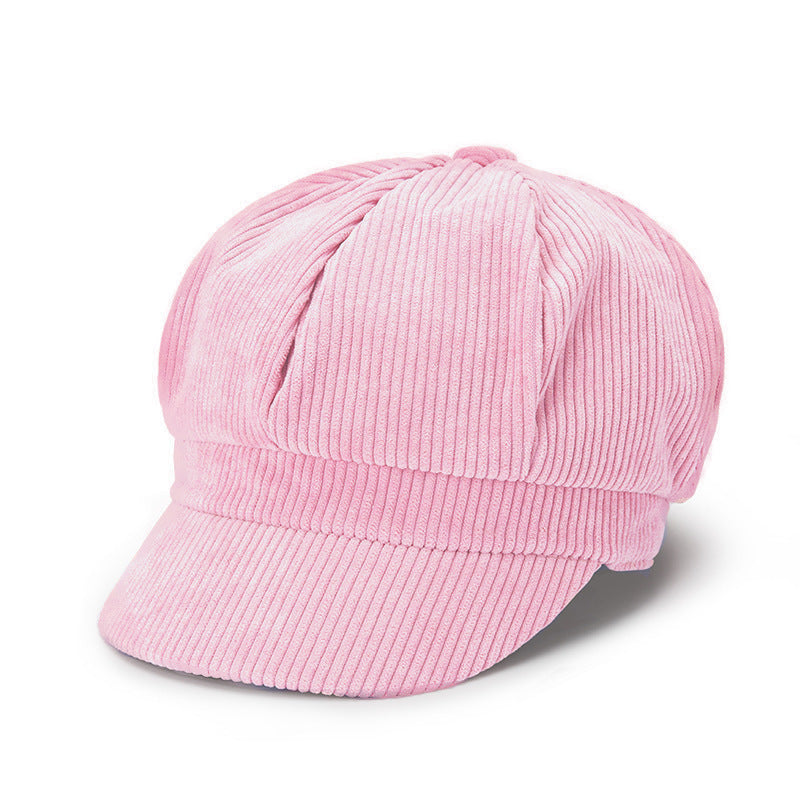 Ribbed Corduroy Eight Panel Newsboy Cap - Pink