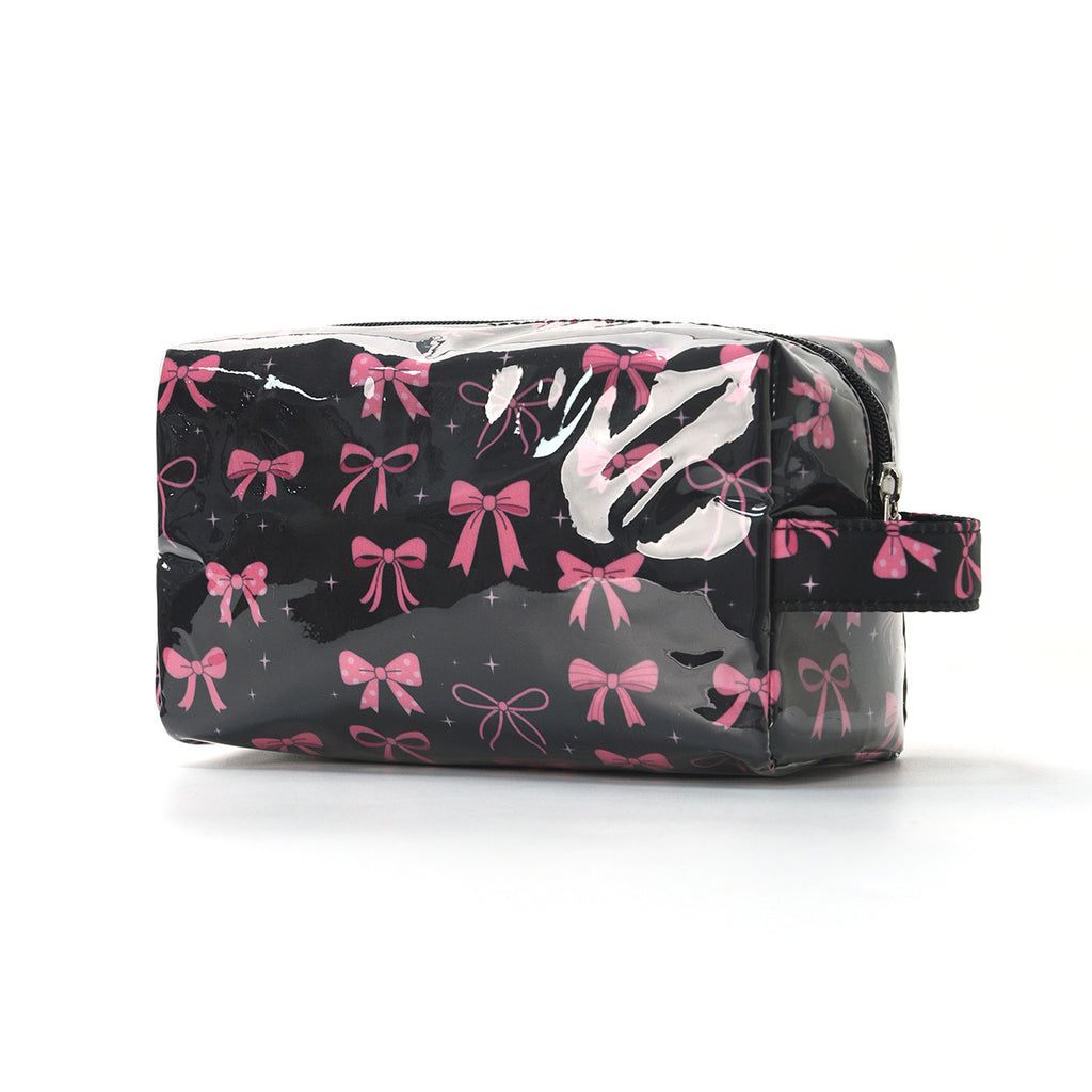 Glossy PVC Zip Top Cosmetic Pouch - Bow