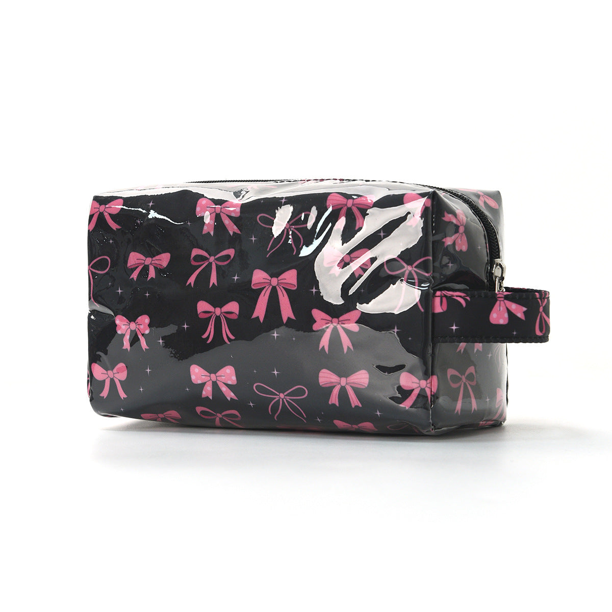 Glossy PVC Zip Top Cosmetic Pouch - Bow
