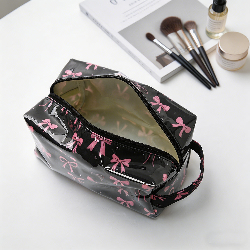 Glossy PVC Zip Top Cosmetic Pouch - Bow - 1