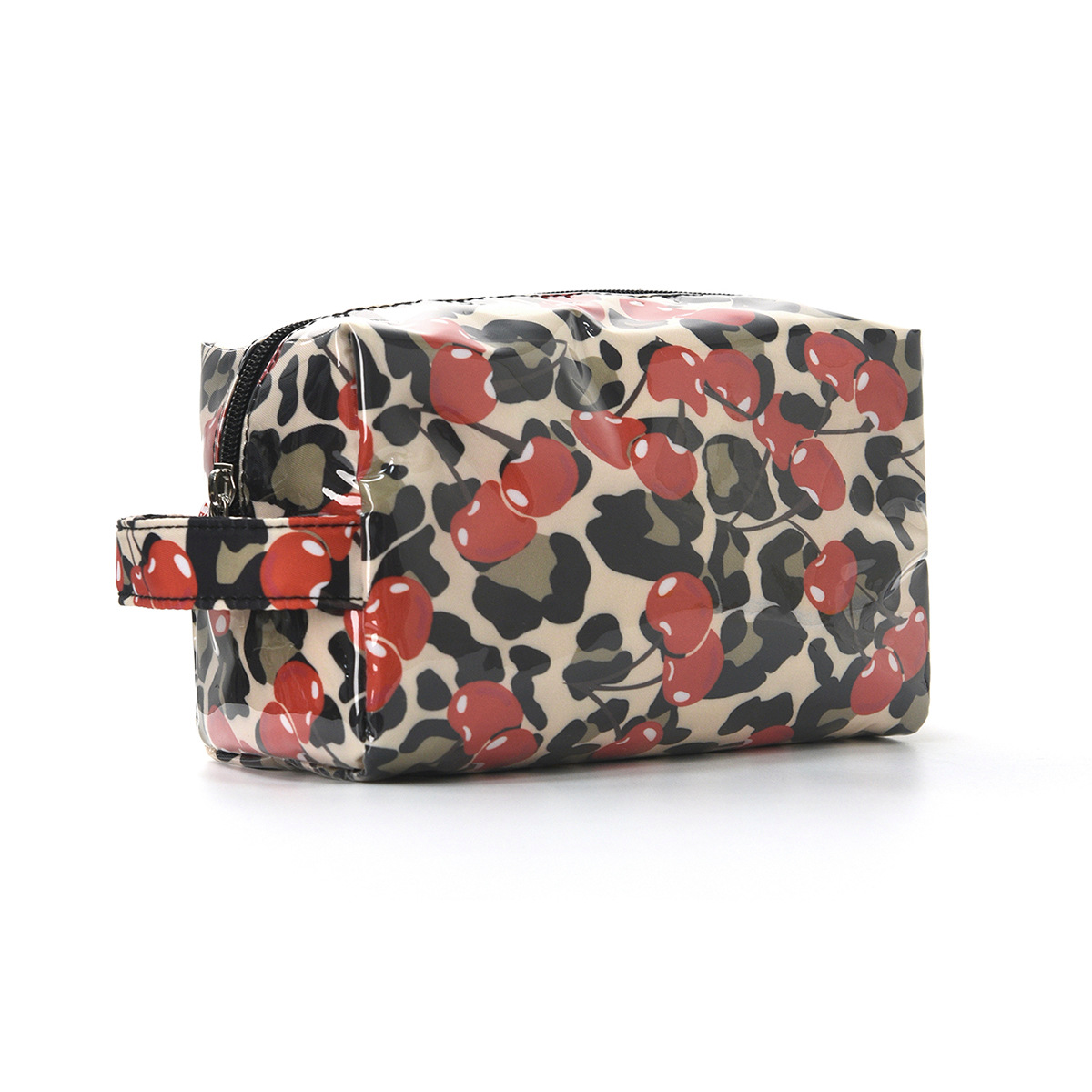 Glossy PVC Zip Top Cosmetic Pouch - Cherry - 1