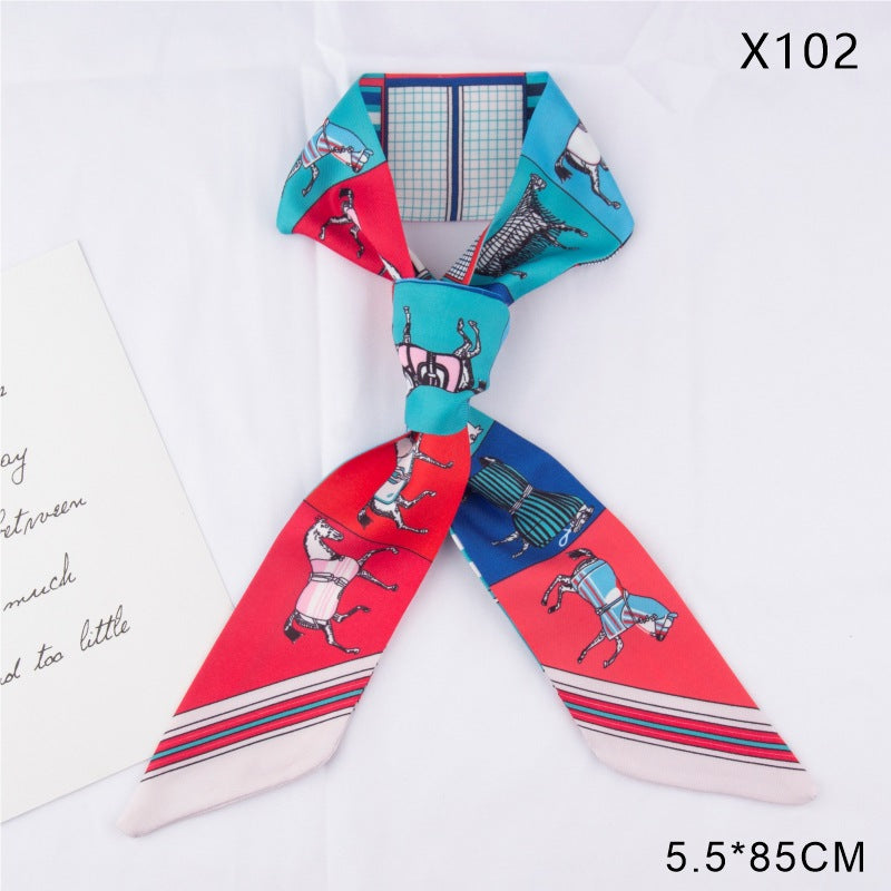 Horse Print Skinny Twilly Hair Ribbon - X102