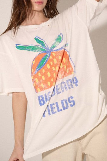 Distressed Graphic Print Oversized Boyfriend Tee - strawberry