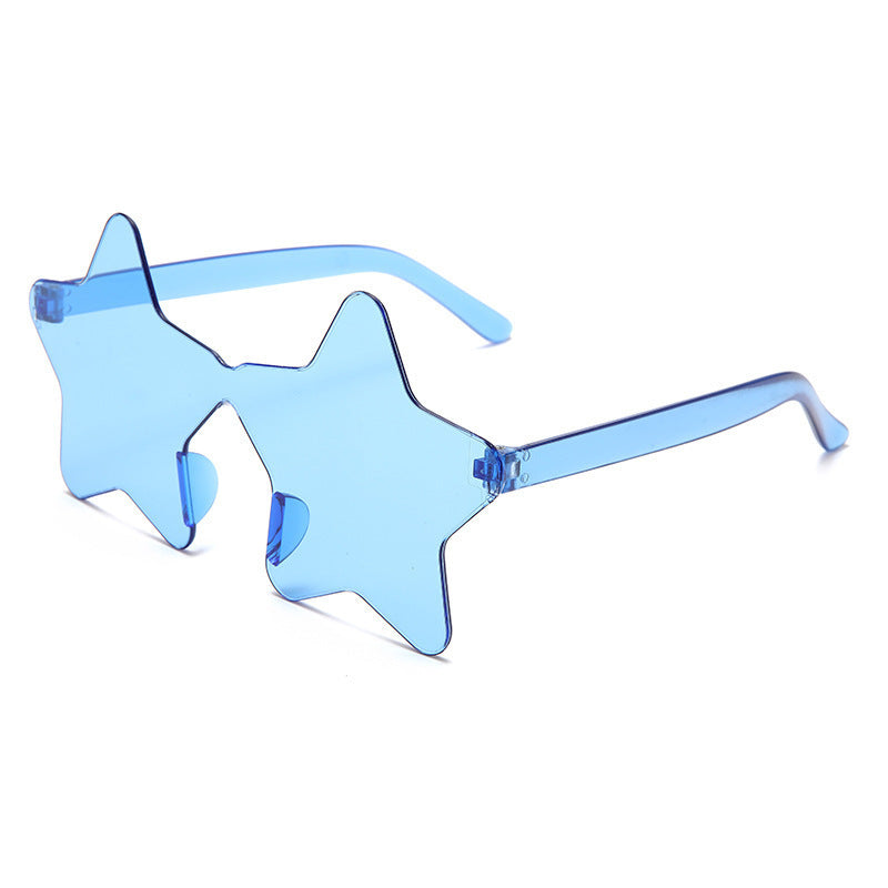 Star Shaped Rimless Tinted Party Glasses - Blue