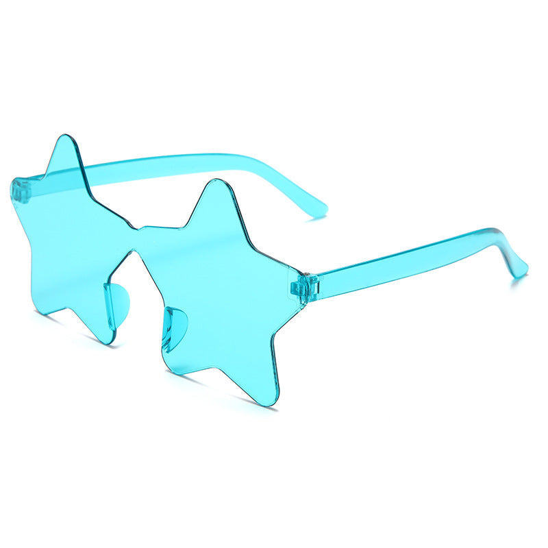 Star Shaped Rimless Tinted Party Glasses - Turquoise