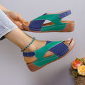 Two Tone Cross Strap Wedge Sandals - Green_B